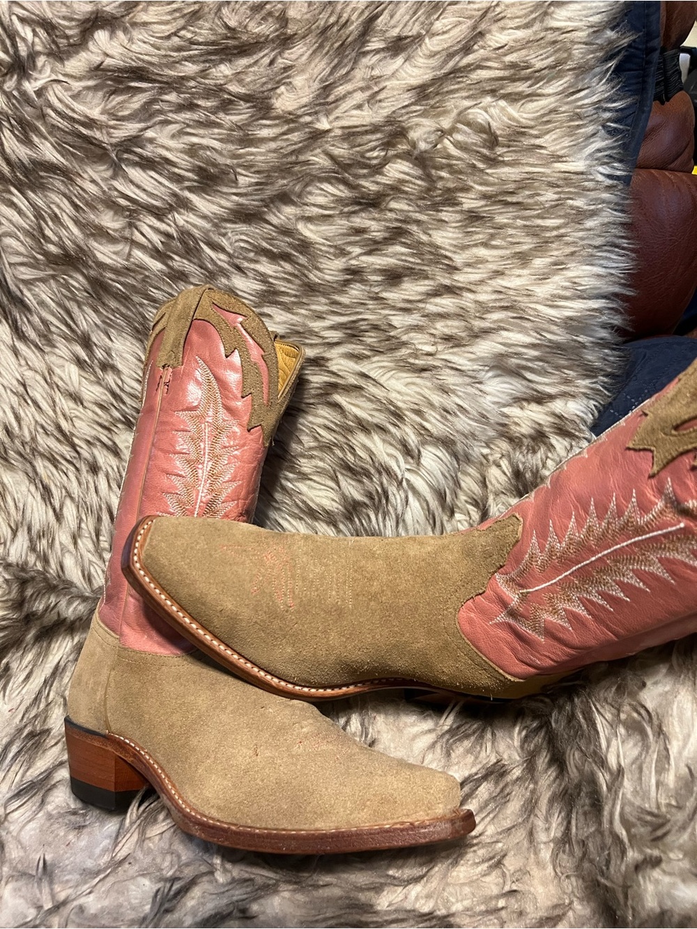Tony Lama Women Suede Foot Pink Leather Shaft Cowboy Boots Sz 6.5 B